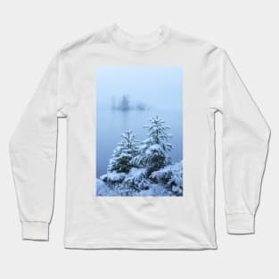 Foggy winter lake and spruce trees Long Sleeve T-Shirt